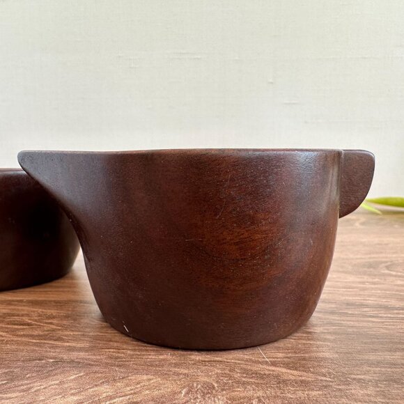 Mid Century Handcrafted Mahogany Sugar Bowl & Creamer Set Made In Haiti - Picture 4 of 9